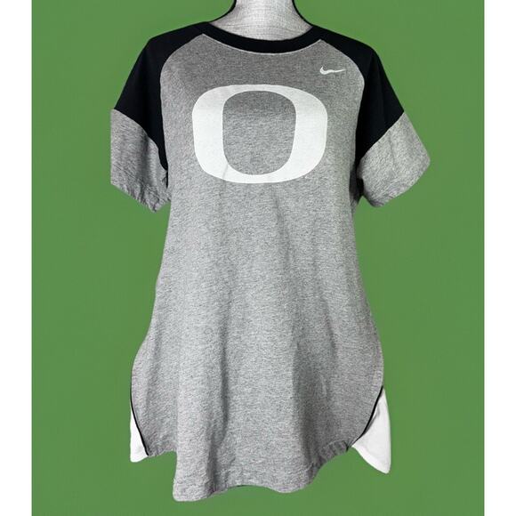 NIKE UofO Oregon Ducks SS Dress Gray Black Logo Side Zip Sporty Convertible - Picture 1 of 9